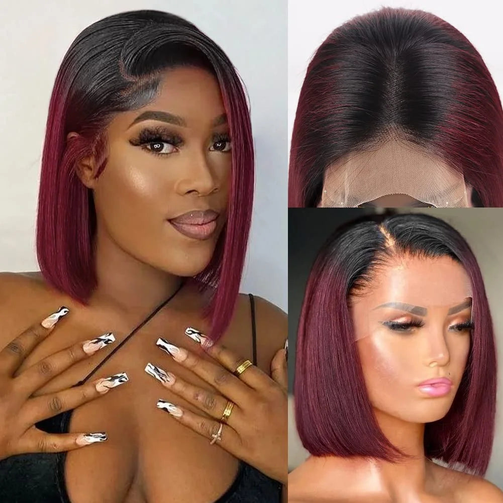 Chocolate Brown Bone Straight Short Bob Wigs 13x4 Lace Front Wigs Human Hair Brazilian Colored Human Hair Bob Wigs 180% Density