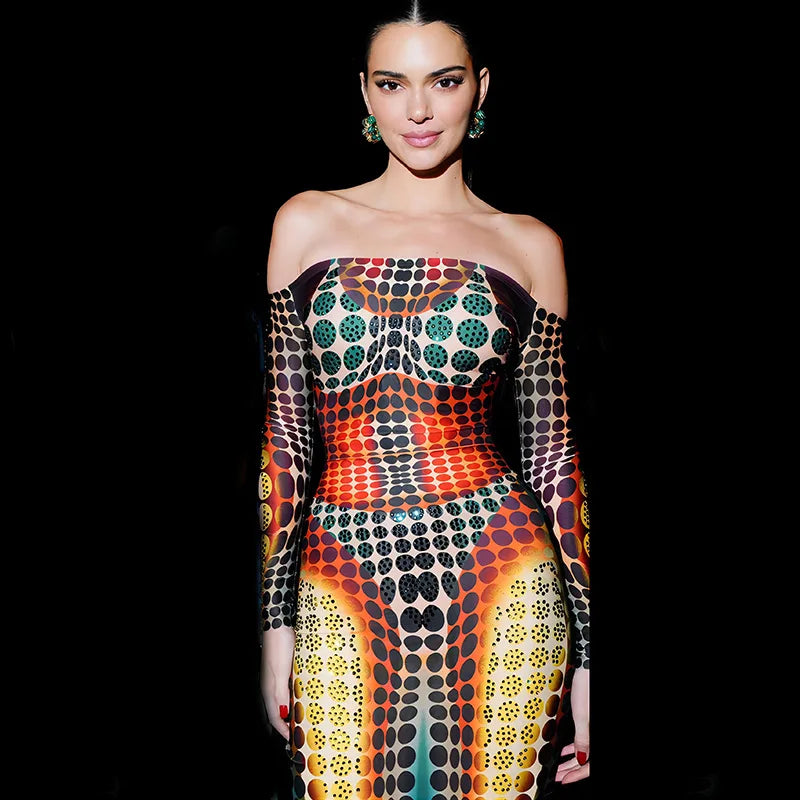 Hugcitar Sexy Y2K Clothes Tie Dye Print Long Sleeve Backless Tube Bodycon Maxi Dresses For Women Club Party Streetwear Outfits