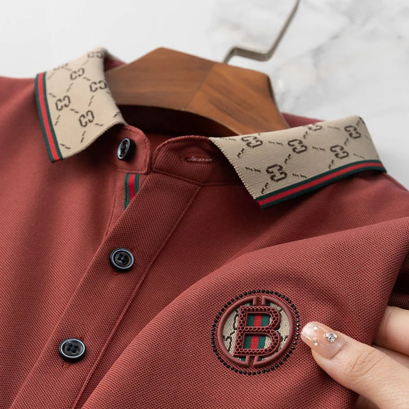 Men's short sleeved summer polo shirt high-end design exquisite smooth silk breathable wrinkle resistant hot selling T-shirt