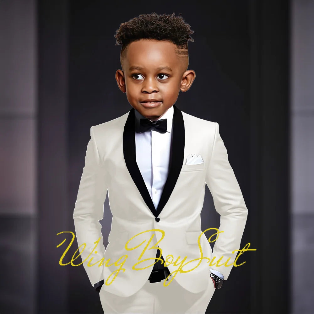 Boys Suits 2 Piece Classic Fleece Collar Wedding Tuxedo Formal Slim Fit Kids Jackets Pants 2-16 Years Tailored Clothes