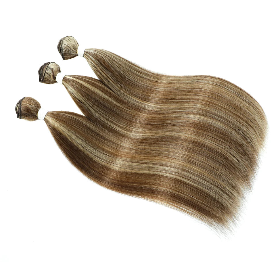 Bone Straight Hair Extensions Ombre Blonde Fake Hair Bundles Super Long Hair Synthetic 22-40 Inch Straight Hair Full to End