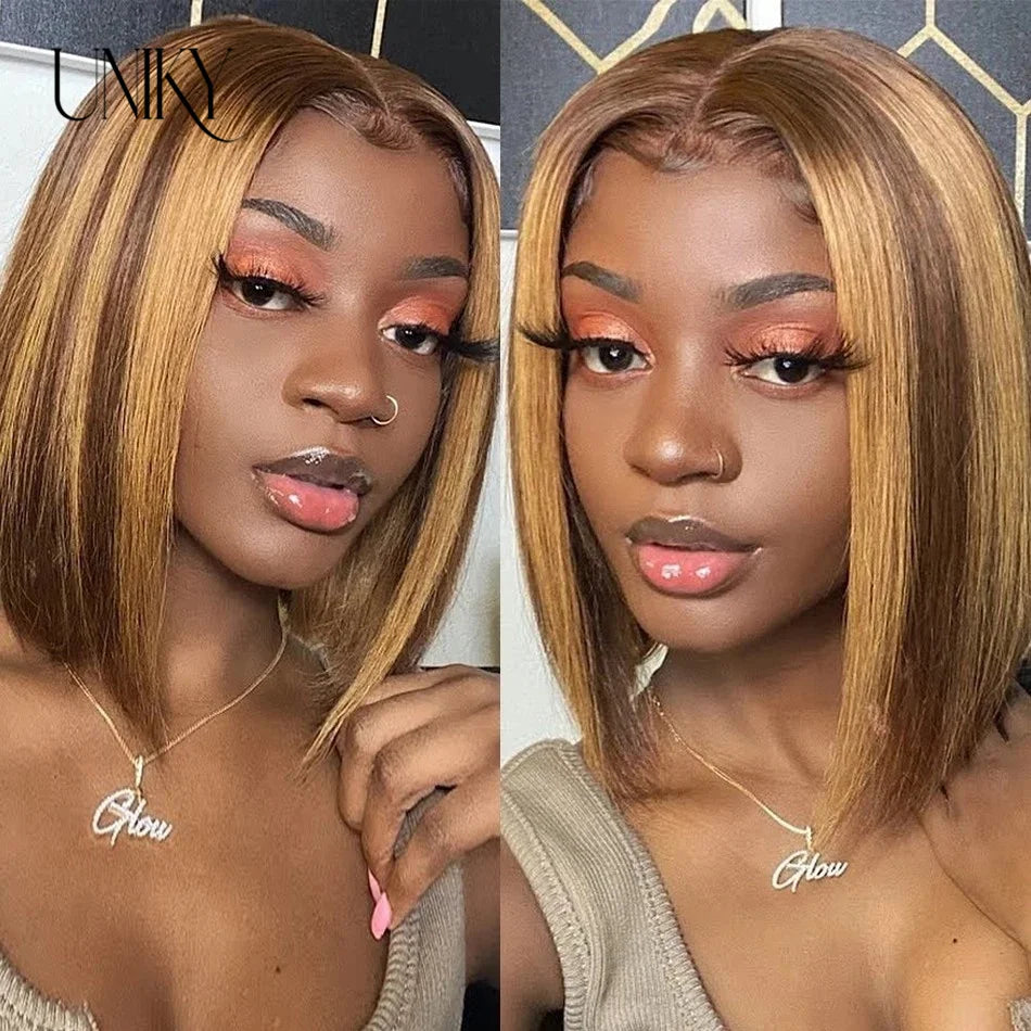 Brazilian Bone Straight Human Hair Wigs For Women 1B/99J Highlight Wig Human Hair bob Wig Straight13x4 Lace Frontal Short BobWig