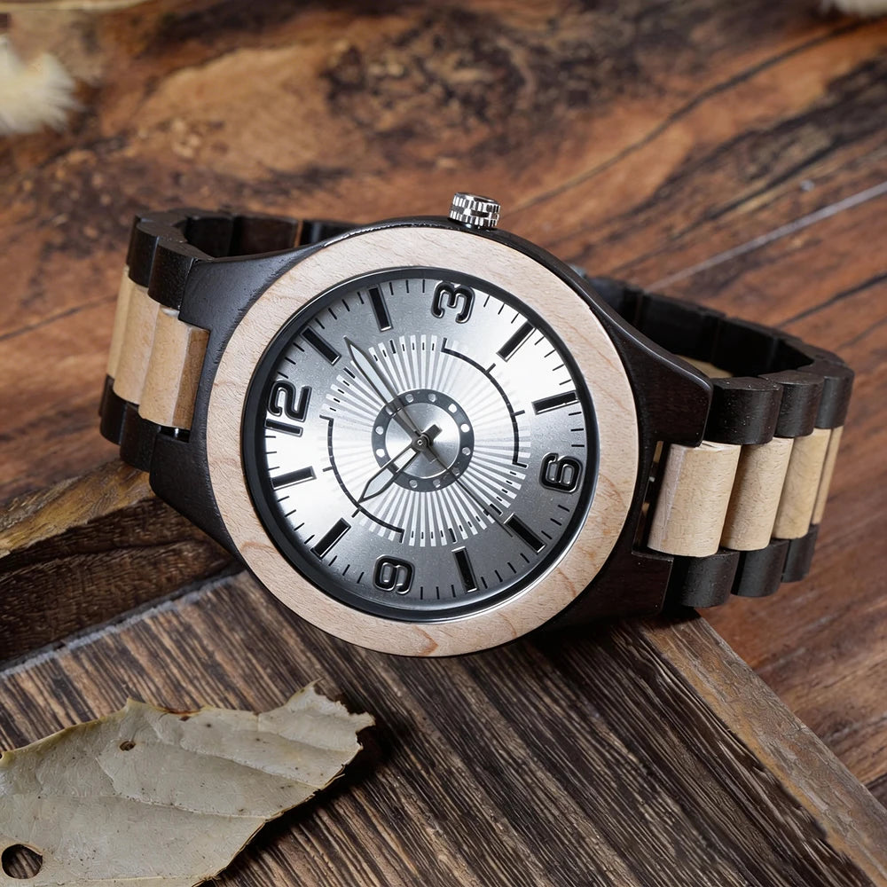 Men's Handmade Wooden Watches Mens Lightweight Analog Quartz Wood Mens Wrist Watch