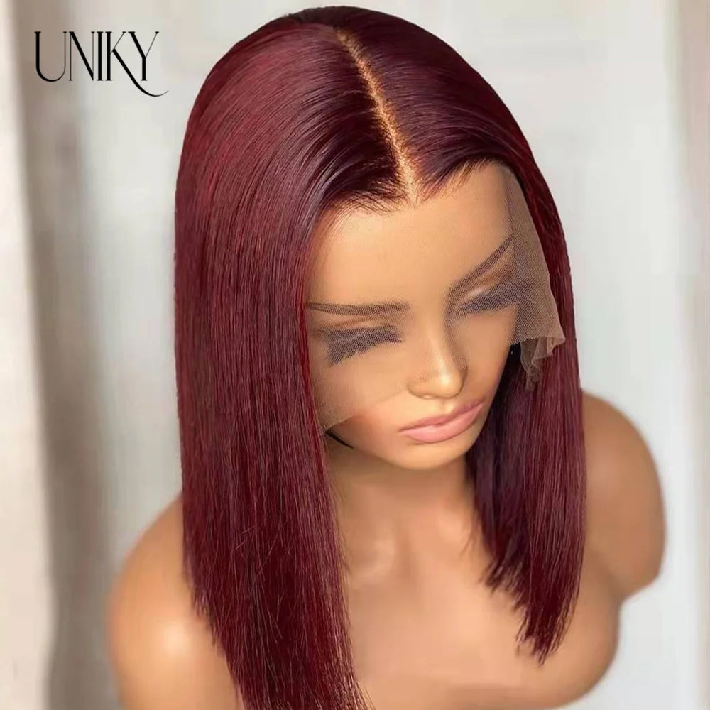 Brazilian Bone Straight Human Hair Wigs For Women 1B/99J Highlight Wig Human Hair bob Wig Straight13x4 Lace Frontal Short BobWig