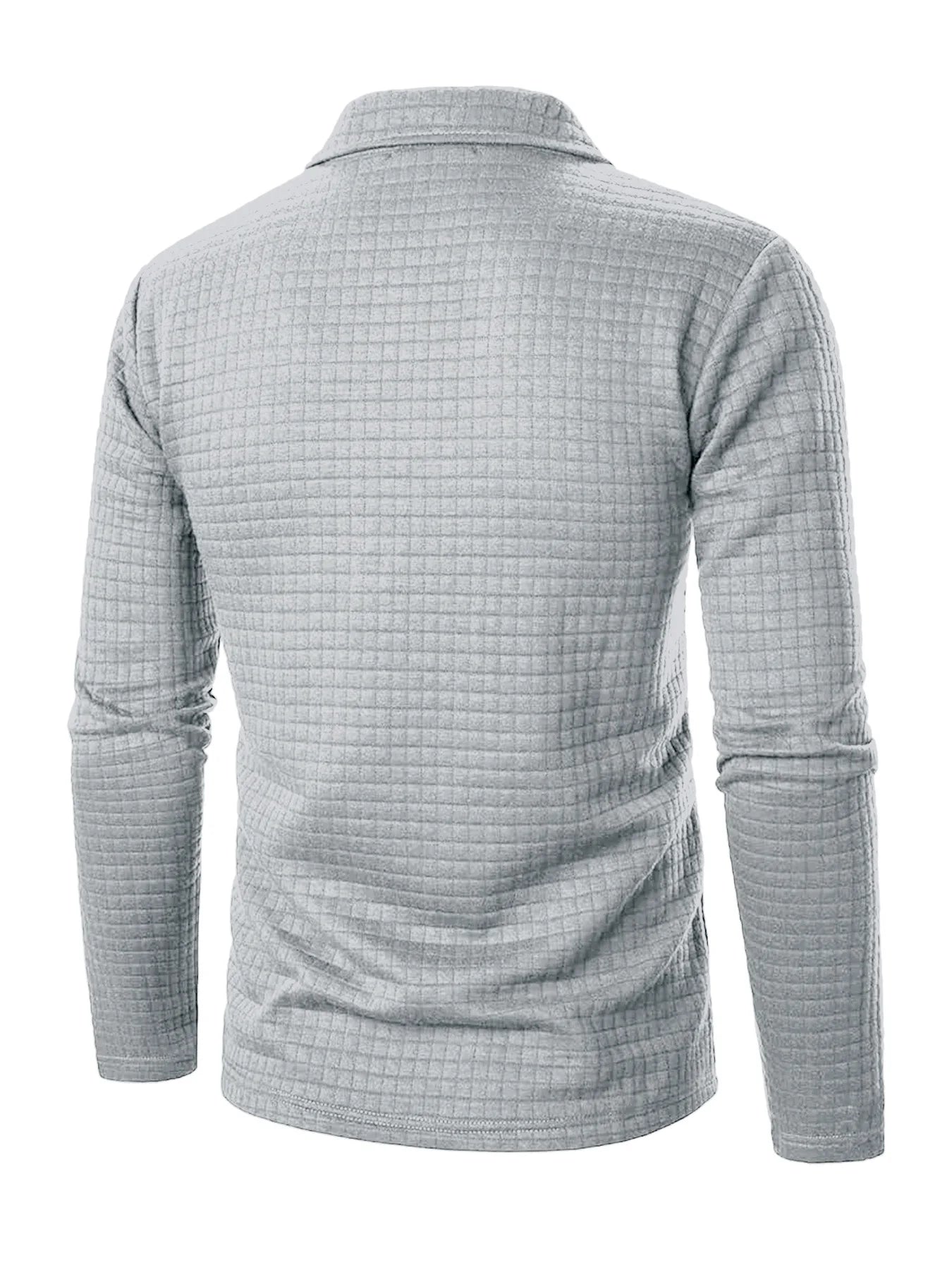 Men's Polo Shirts Square Plaid Texture Fabric Solid Color Mens Long Sleeve Tops Button Checkered Patchwork Henley Collar