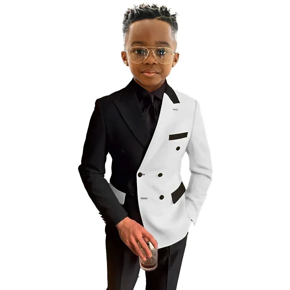White and Royal Blue Boys Suit 2 Pieces Set Fashion Party Wedding Tuxedo 3-16 Yeard Old Kids Blazer Double Breasted Clothes