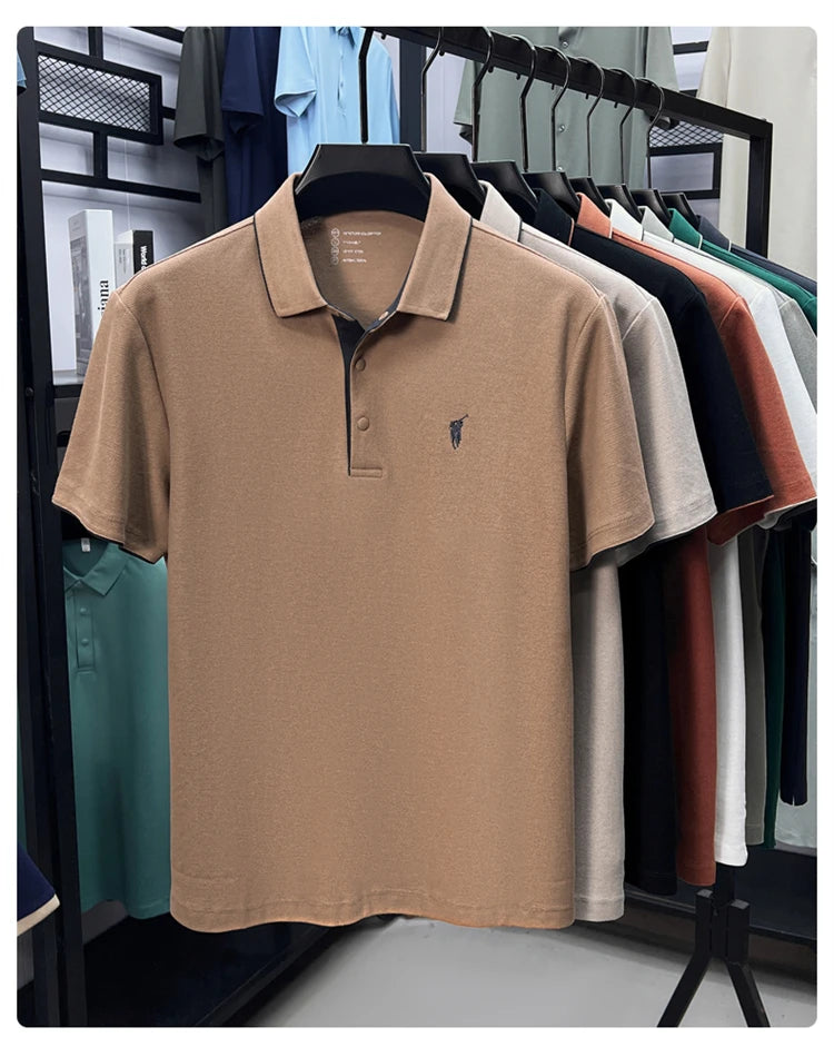 100% cotton high-end lapel comfortable short sleeved embroidered polo shirt for men's summer new fashion casual versatile top