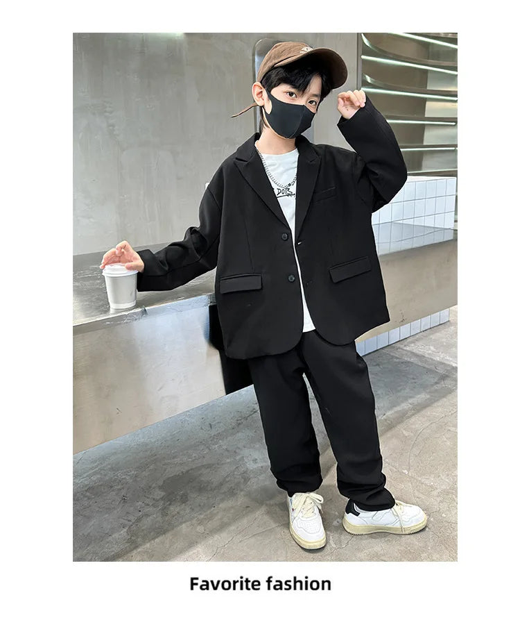 Suit for Boys Autumn Fashion Casual Loose Blazer Trousers Two Pieces Teen School Kids Clothes Set 13 14 Years Children Costumes