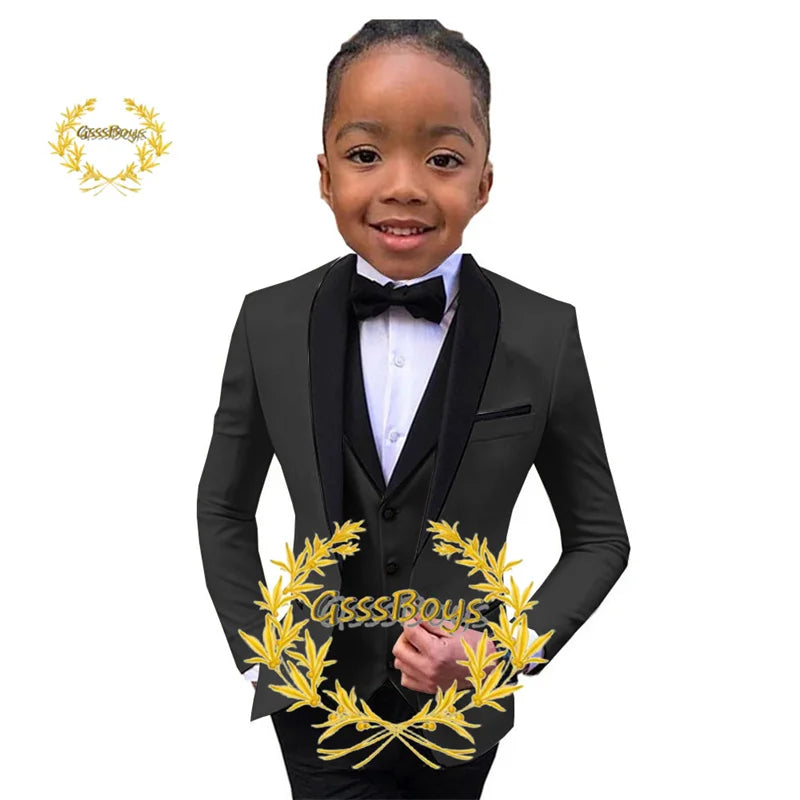 Boys Suit Wedding Tuxedo 3 Piece Shawl Collar Jacket Pants Vest Child Formal Blazer Set Slim Fit Outfit costume garcon mariage