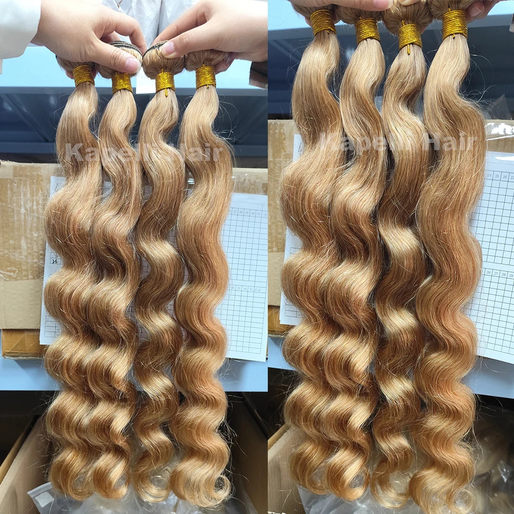 #27 Honey Blonde Hair Body Wave Human Hair Bundles 100% Brazilian Unprocessed Raw Hair Extensions #613 Blonde Bundle Deal