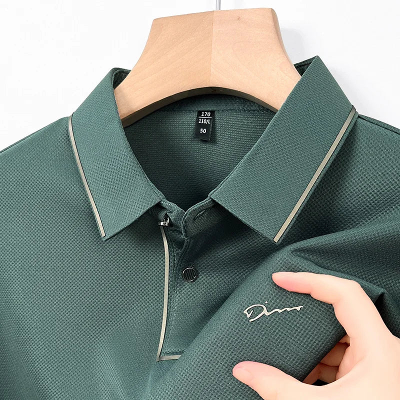 Men's Polo Shirt Seamless Premium Luxury Cool Fabric Business Casual Golf Slim Fit Blouse Collar Tshirt Anti Wrinkle Men Tee