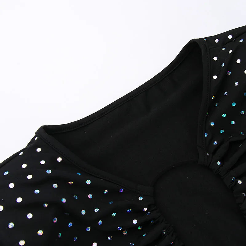 Autumn Winter Sequins Hollow Out Sexy Party Club Maxi Dress Outfits for Women Mesh Long Sleeve Lace Up Bodycon Dresses Vestido