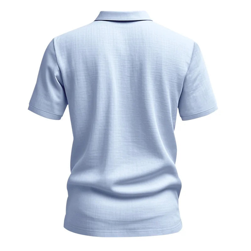 High-Quality Cotton Linen Short-Sleeved POLO Shirt Men Casual Loose Comfortable Shirt summer tees Button turn-down collar tops