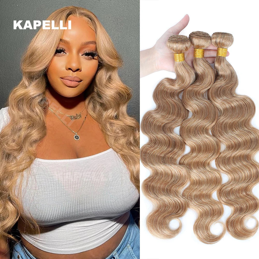 #27 Honey Blonde Hair Body Wave Human Hair Bundles 100% Brazilian Unprocessed Raw Hair Extensions #613 Blonde Bundle Deal