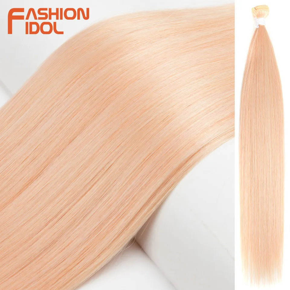 FASHION IDOL Bone Straight Hair Extensions Ombre Blonde Hair Bundles Super Long Hair Synthetic 24 Inch Straight Hair Full to End