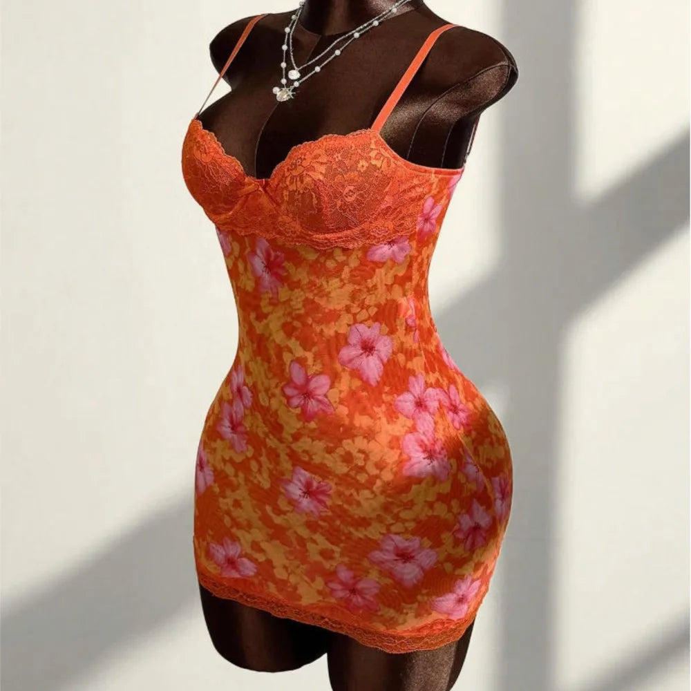 Sexy Party Dresses For Woman Lace Suspender Evening Dress Retro Printed Backless Vestidos Bodycon package Hip Backless Elegant