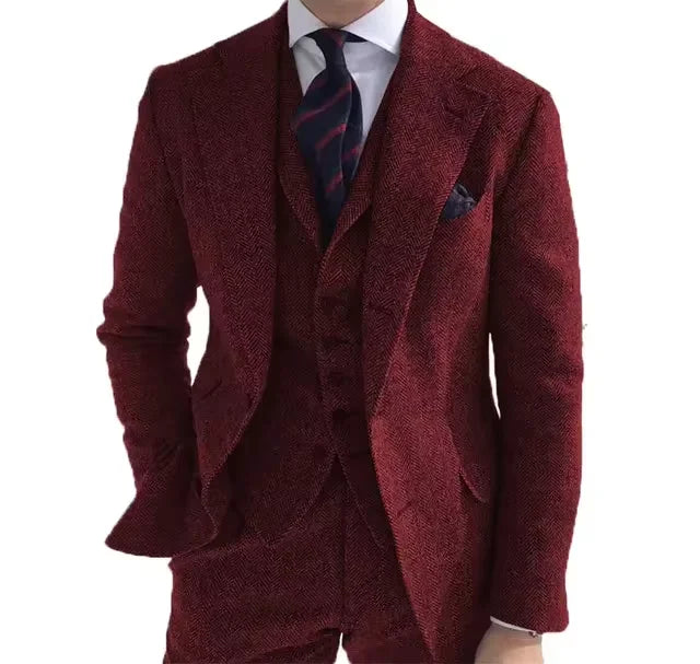 Blazer For Men Designs Brown Tweed Suit Men Vintage Winter Formal Wedding Suits For Men Men's Classic Suit 3 Pieces Men Suit