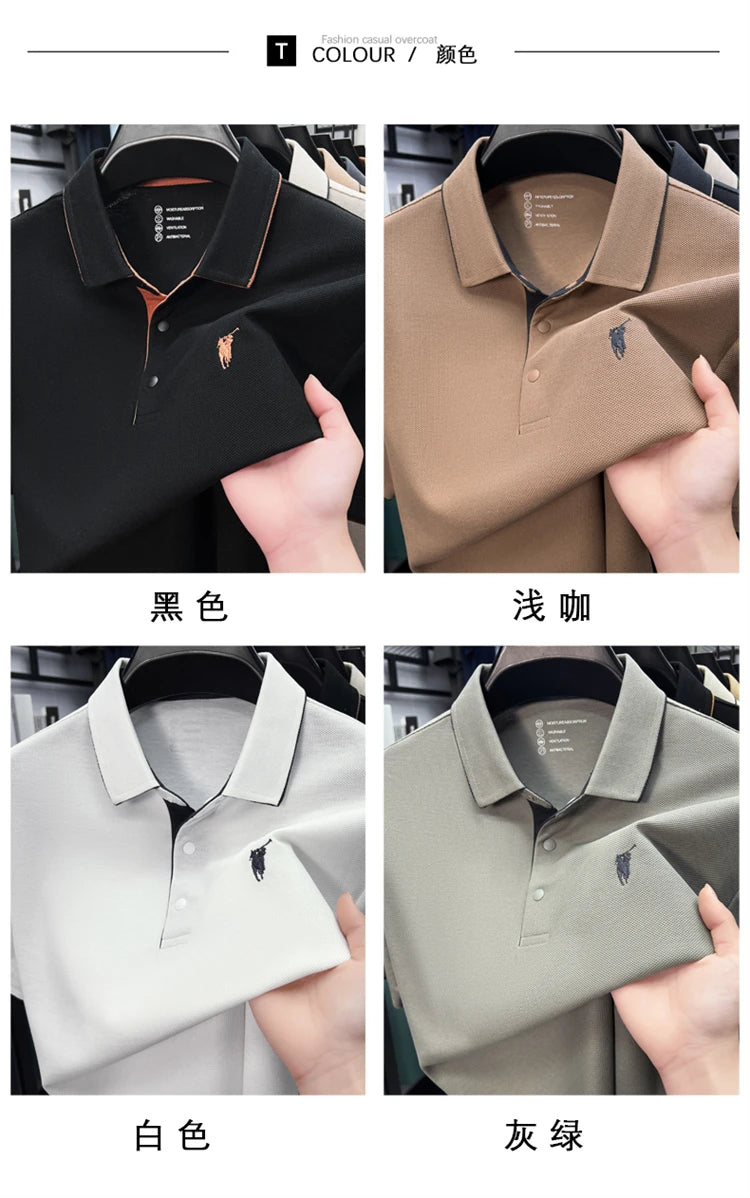100% cotton high-end lapel comfortable short sleeved embroidered polo shirt for men's summer new fashion casual versatile top