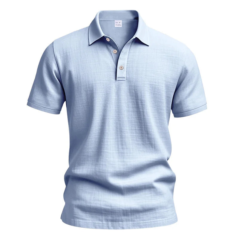 High-Quality Cotton Linen Short-Sleeved POLO Shirt Men Casual Loose Comfortable Shirt summer tees Button turn-down collar tops