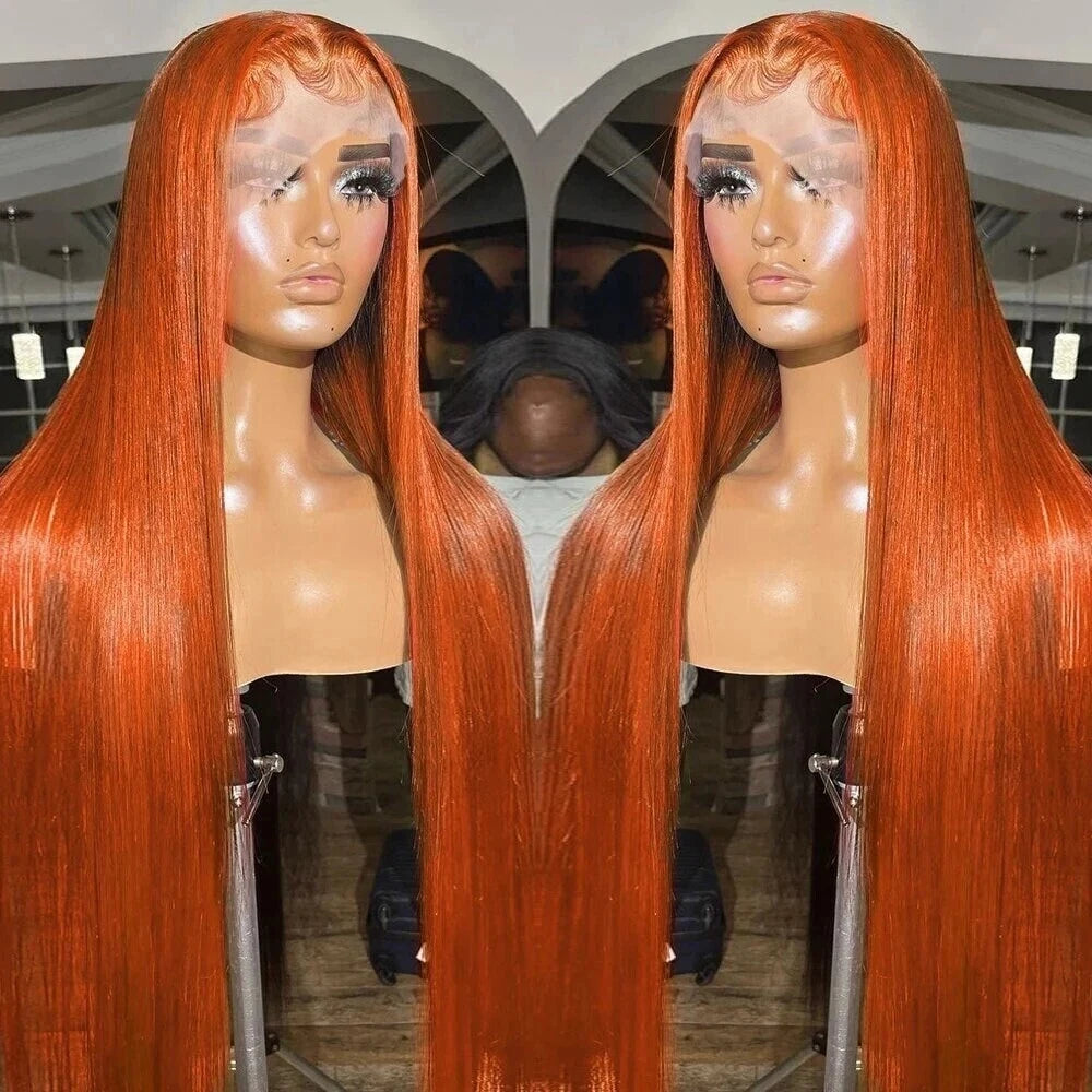 Bone Straight 13x6 HD 36 40 Inch 250% Ginger Orange Lace Front 100% Human Hair Wigs 13x4 Transparent Lace Frontal Remy Hair Wig