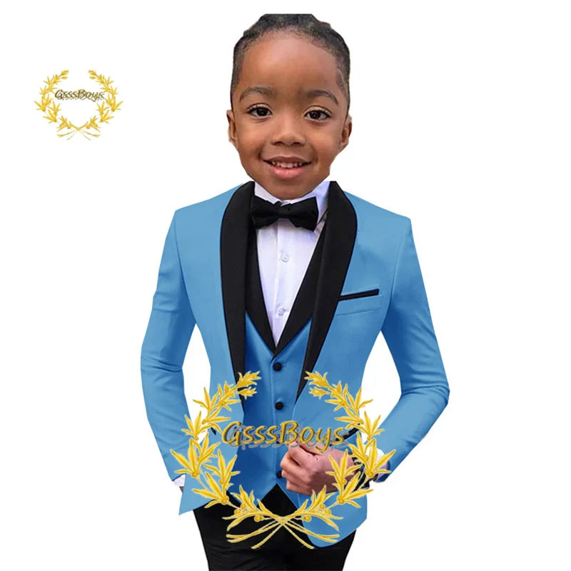 Boys Suit Wedding Tuxedo 3 Piece Shawl Collar Jacket Pants Vest Child Formal Blazer Set Slim Fit Outfit costume garcon mariage