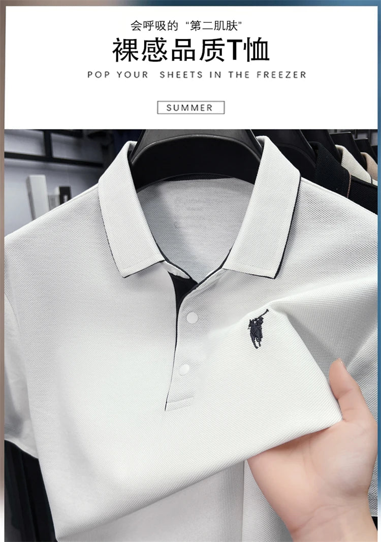 100% cotton high-end lapel comfortable short sleeved embroidered polo shirt for men's summer new fashion casual versatile top