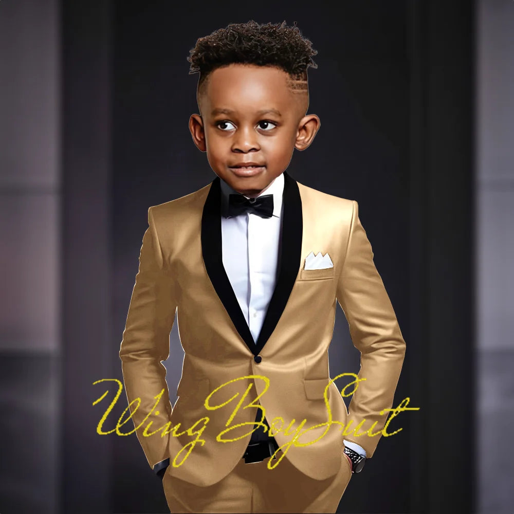 Boys Suits 2 Piece Classic Fleece Collar Wedding Tuxedo Formal Slim Fit Kids Jackets Pants 2-16 Years Tailored Clothes