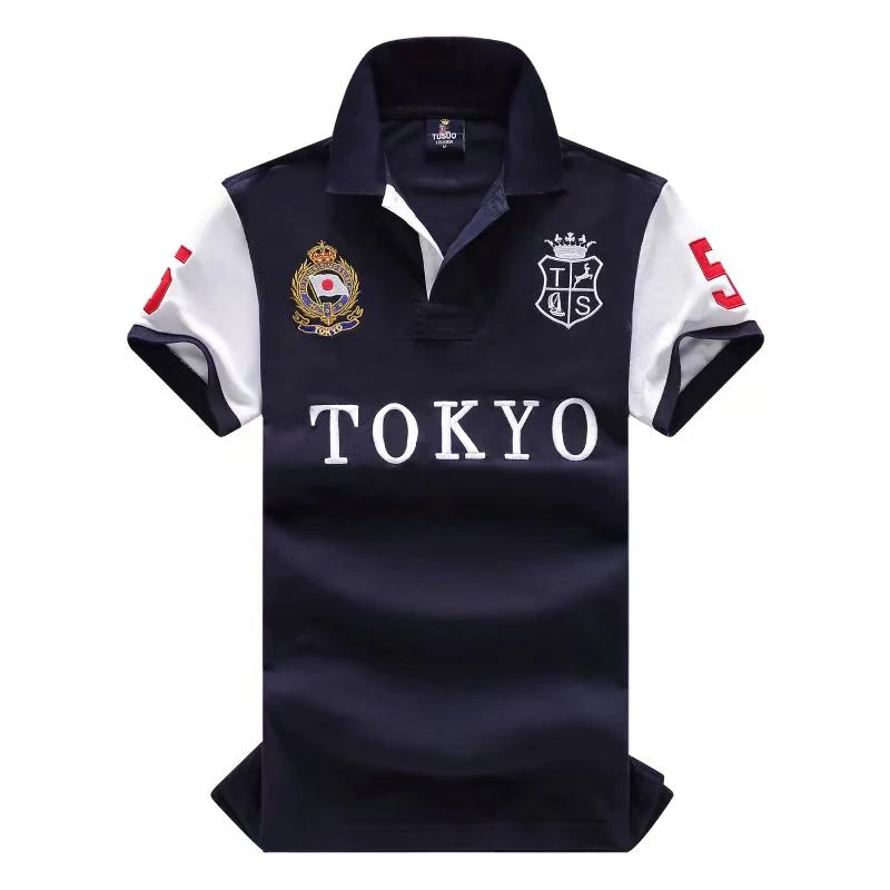 Men's polo shirt Tokyo Japan Royal short sleeve leisure sports party cotton embroidered luxury contrast color original design