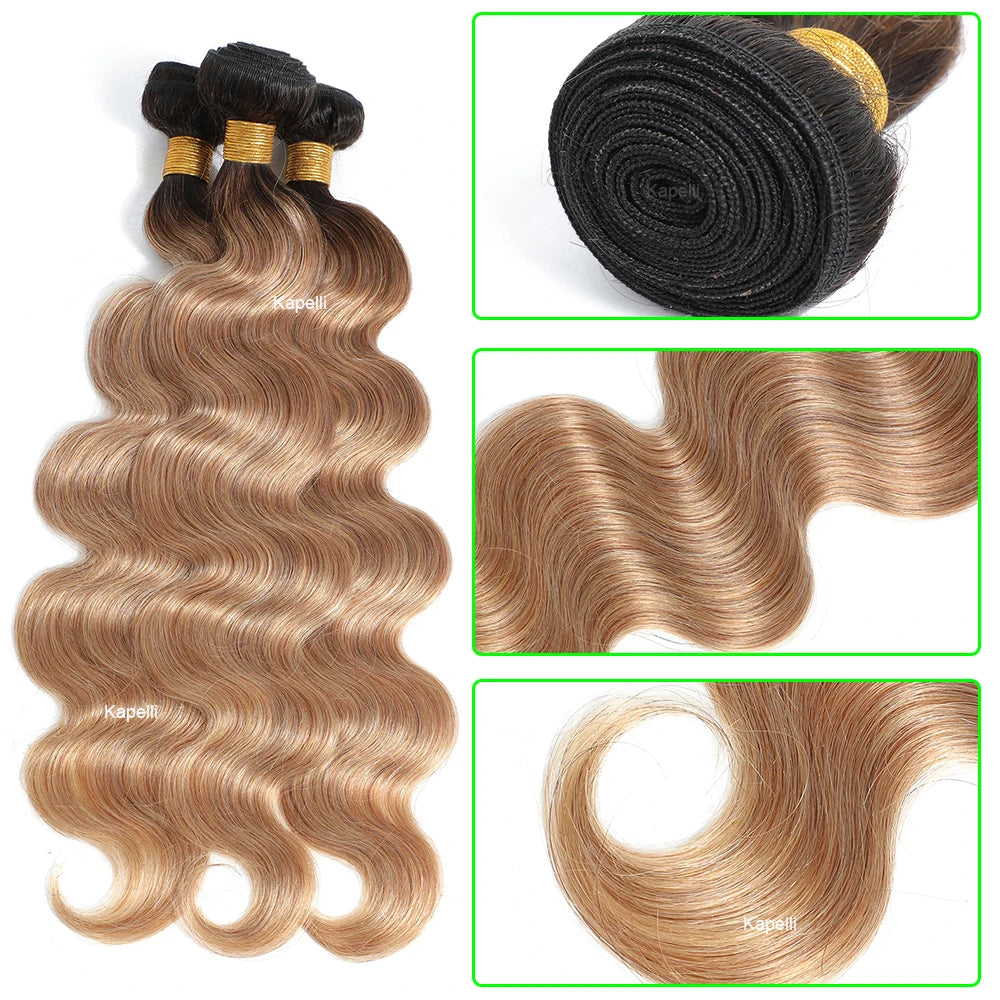 Honey Blonde Human Hair Bundles Body Wave Bundles Human Hair 1 3 4 Brazilian Human Hair Extensions 100% Remy Bundles Deal