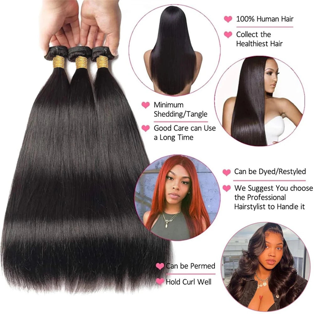 Straight Bundles Human Hair 22 24 26Inches 100% Unprocessed Brazilian Virgin Straight Human Hair Bundles Natural Color Raw Hair