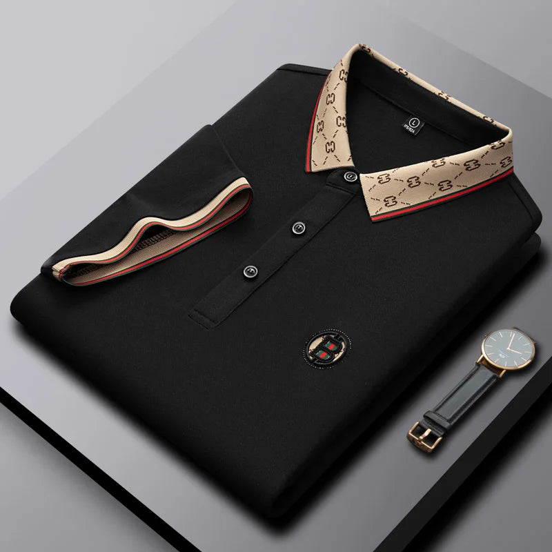 Men's short sleeved summer polo shirt high-end design exquisite smooth silk breathable wrinkle resistant hot selling T-shirt