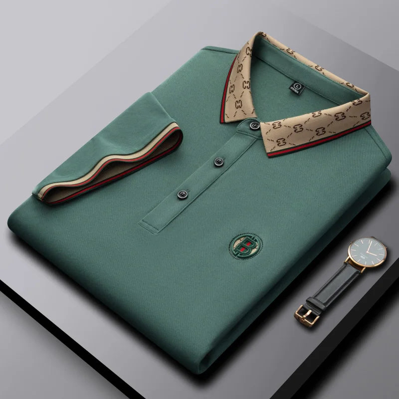 Men's short sleeved summer polo shirt high-end design exquisite smooth silk breathable wrinkle resistant hot selling T-shirt
