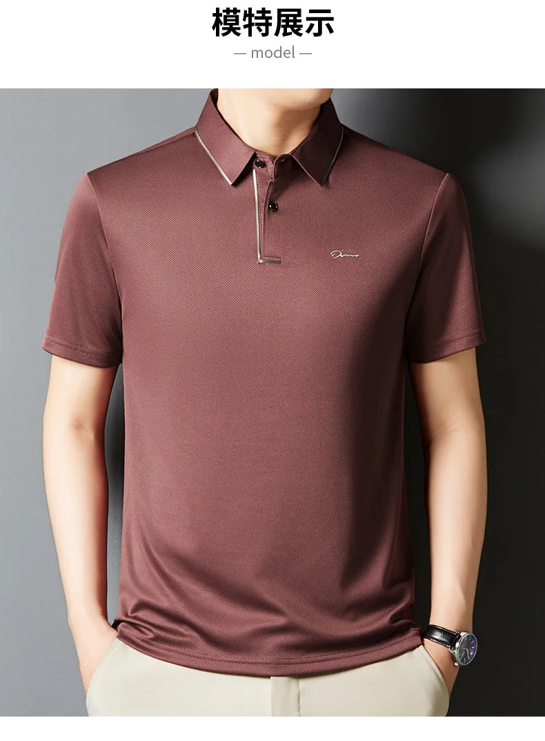 Men's Polo Shirt Seamless Premium Luxury Cool Fabric Business Casual Golf Slim Fit Blouse Collar Tshirt Anti Wrinkle Men Tee