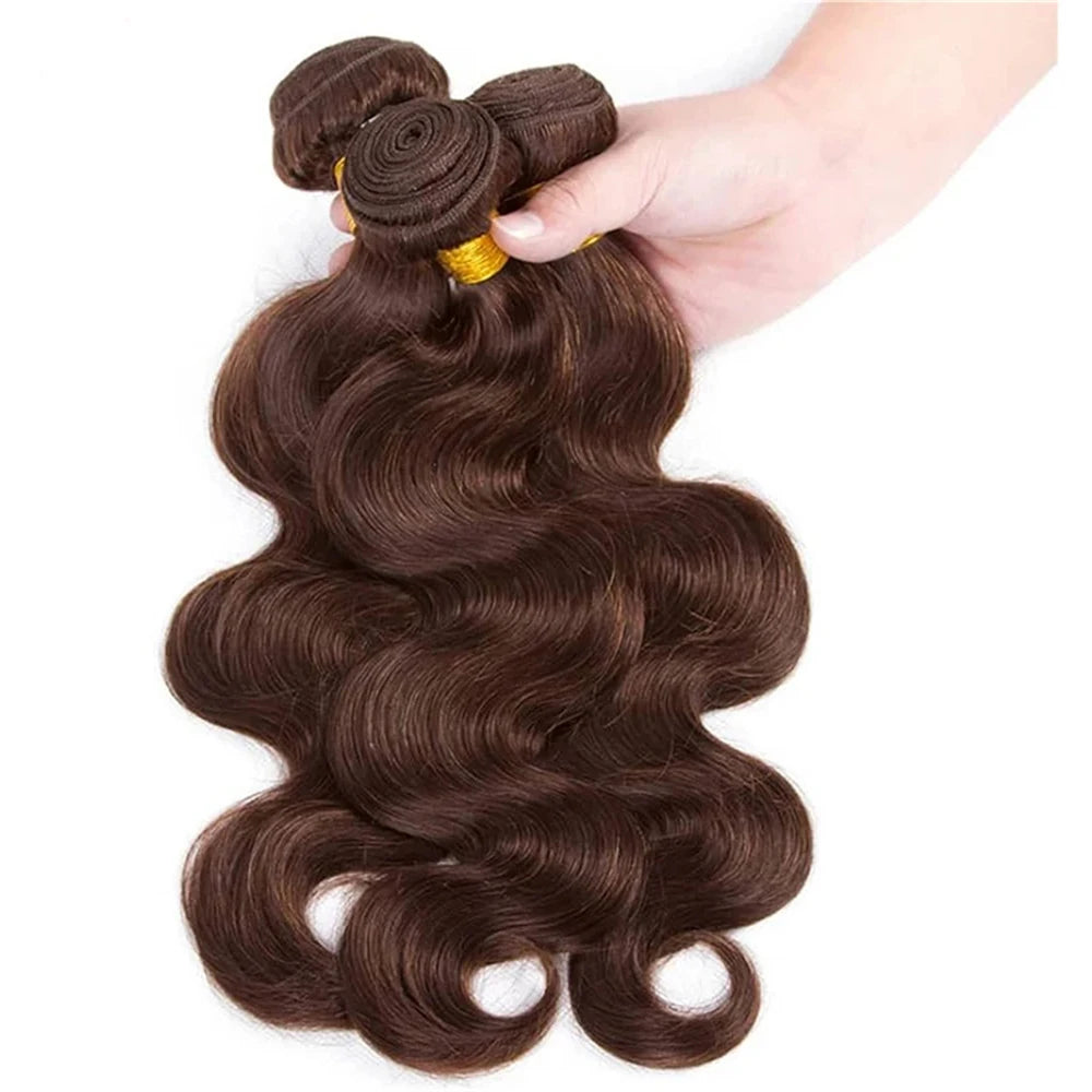 #4 Colored Body Wave Human Hair Bundles With Frontal Body Wave Hair Weaves Bundles With 13x4 Lace Frontal Bundles With Closure