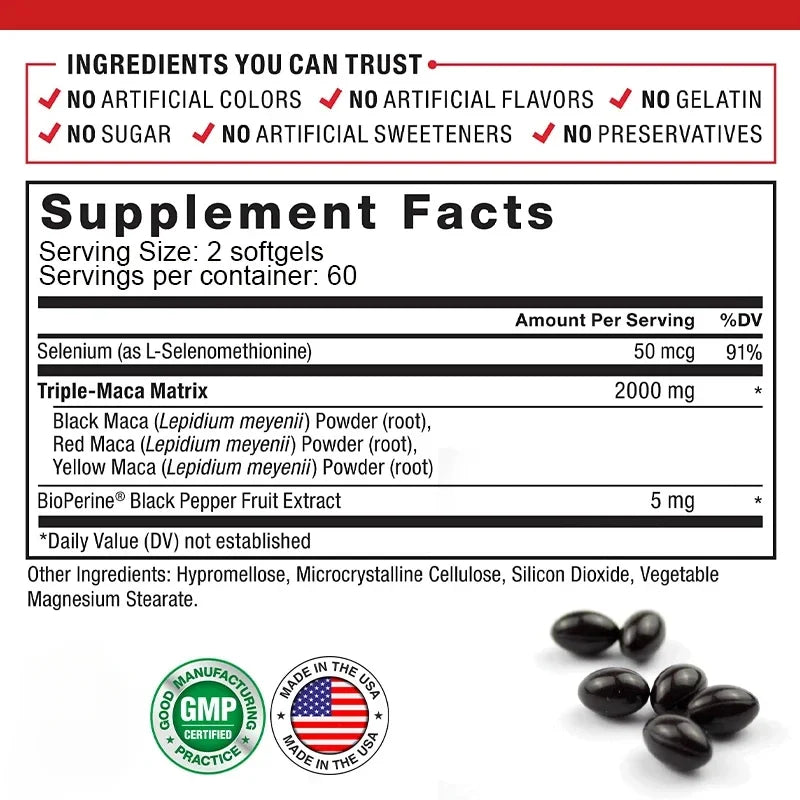 Maca Root Capsules - Boost Endurance & Strength, To Maximize Vitality and Performance, Muscle Mass Improve