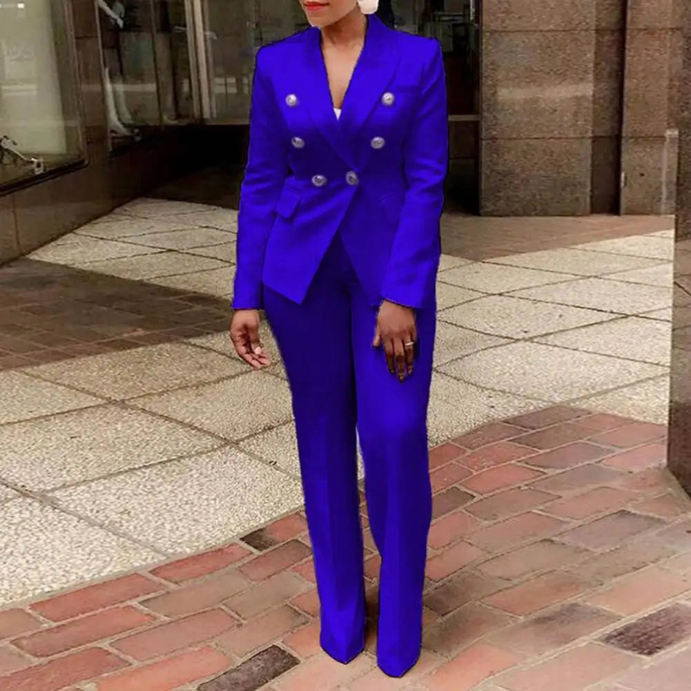 Women Blazer Suits Two 2 Pcs Sale Casual Slim Button Blazer Coats& Button Fitness Slim Full Blazer Pant Sets