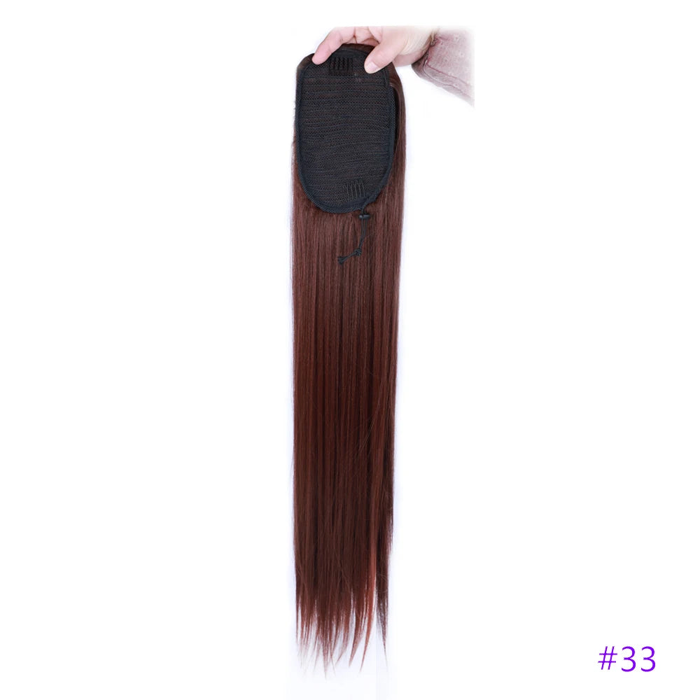 30 Inch Long Bone Straight Ponytails Futura Synthetic Drawstring Ponytails Clip-in Hair Extensions Straight Ponytails for Women
