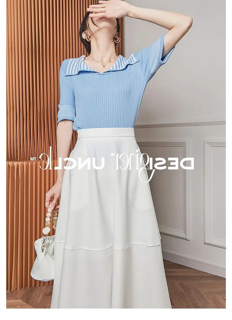 Women's T Shirts Polo Neck Shirt Top Short Sleeve Tee Clothes White Striped Cute Offer Premium With Collar Polyester Sale