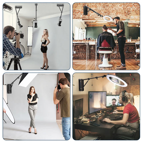 22" LED Ring Light, With 54"/69"Wall Mount Triangle Boom Arm Wireless Remote, Adjustable 3000-6500k Color Temperature Light Kit