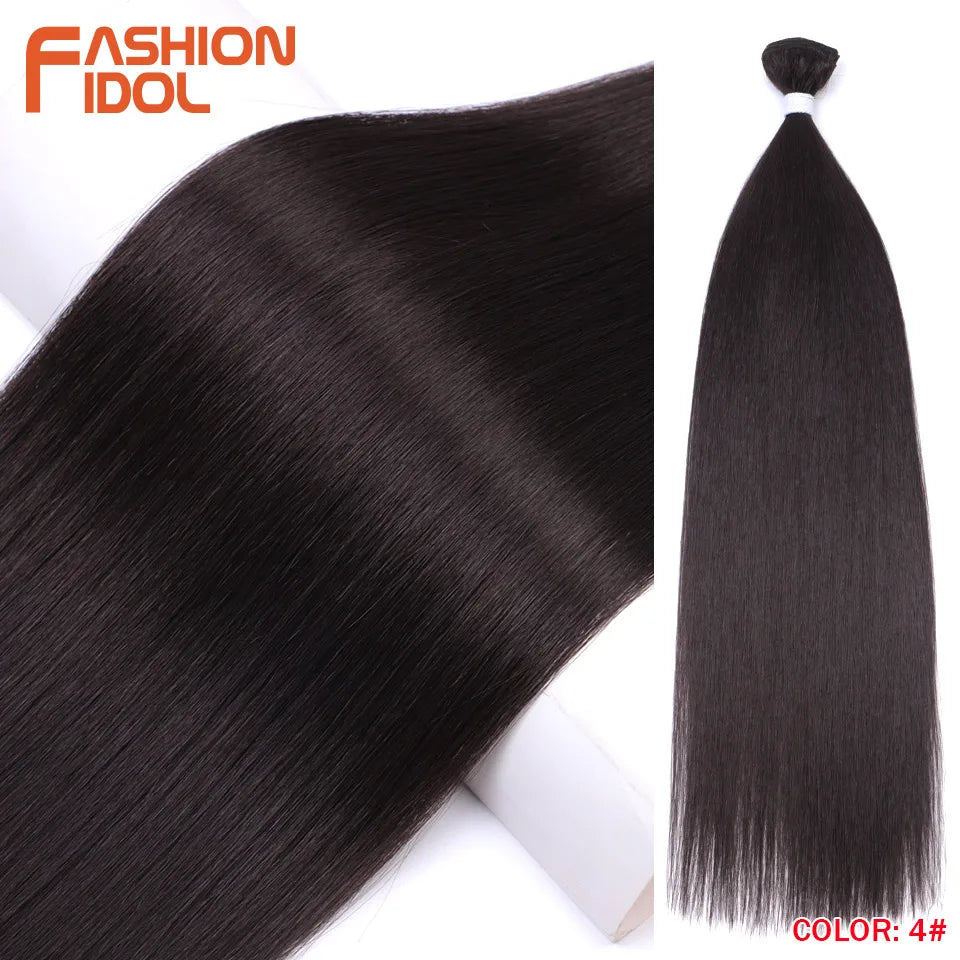 FASHION IDOL Bone Straight Hair Extensions Ombre Blonde Hair Bundles Super Long Hair Synthetic 24 Inch Straight Hair Full to End