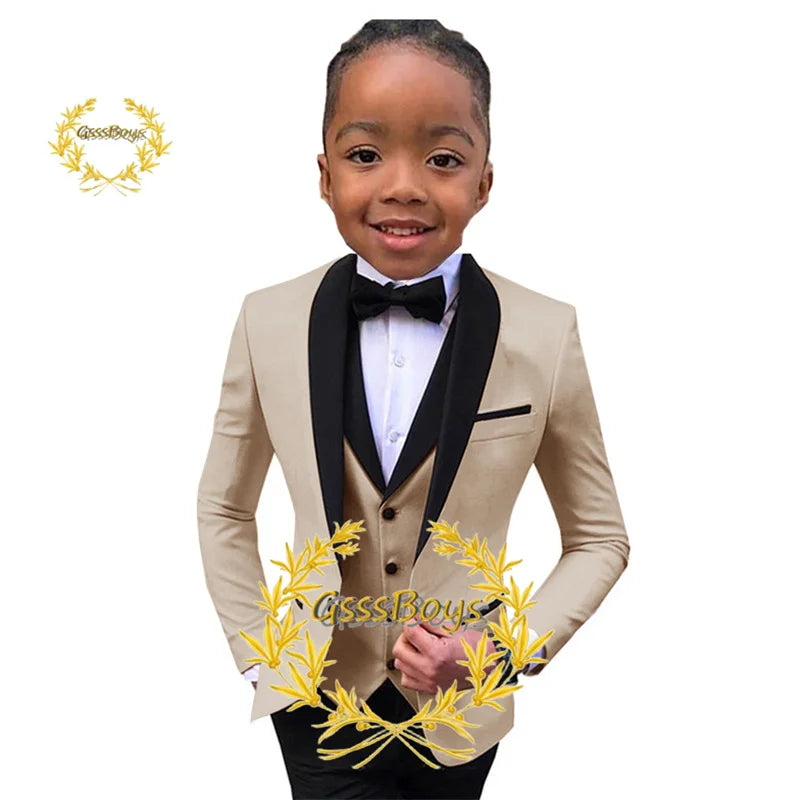 Boys Suit Wedding Tuxedo 3 Piece Shawl Collar Jacket Pants Vest Child Formal Blazer Set Slim Fit Outfit costume garcon mariage
