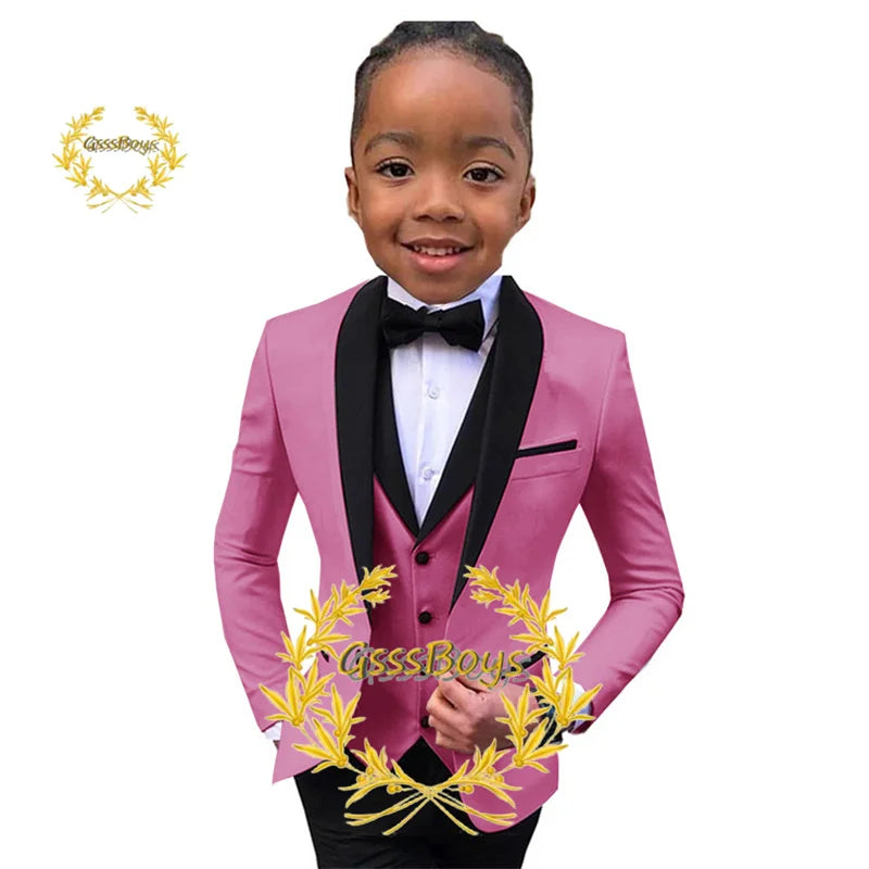Boys Suit Wedding Tuxedo 3 Piece Shawl Collar Jacket Pants Vest Child Formal Blazer Set Slim Fit Outfit costume garcon mariage