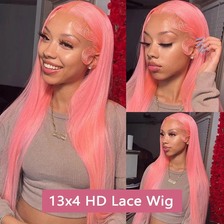 Bone Straight 13x6 HD Light Pink Lace Front Wigs Human Hair For Women Brazilian 613 Color 13x4 Lace Frontal Wig Pre Plucked 200%