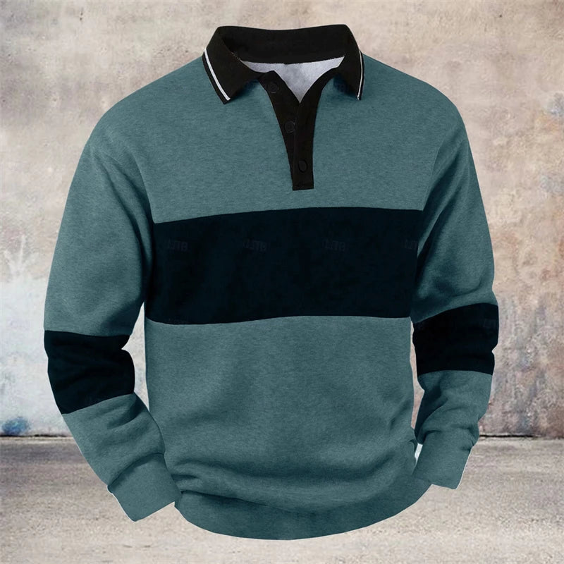 Simple Striped Long Sleeve Polo Shirts For Men Fashion Trendy 3D Printed Golf Polo Shirt Casual Oversized Lapel Button Tops
