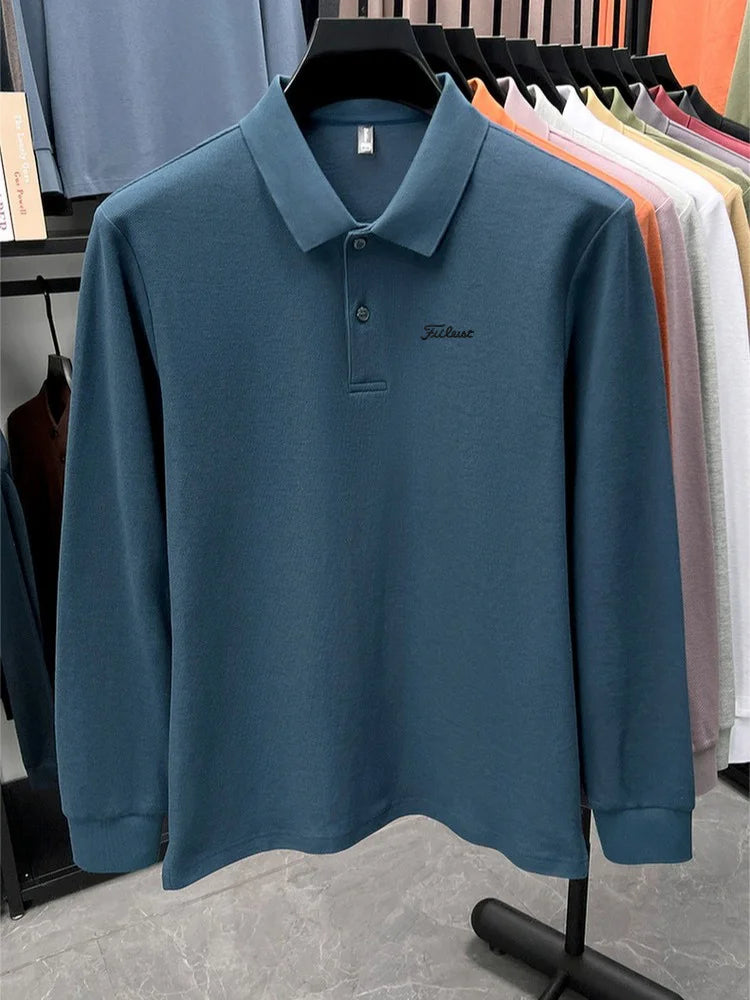 Golf brand Polo shirt long sleeved fashionable printed men's top spring new 100% cotton skin friendly comfortable casual T-shirt