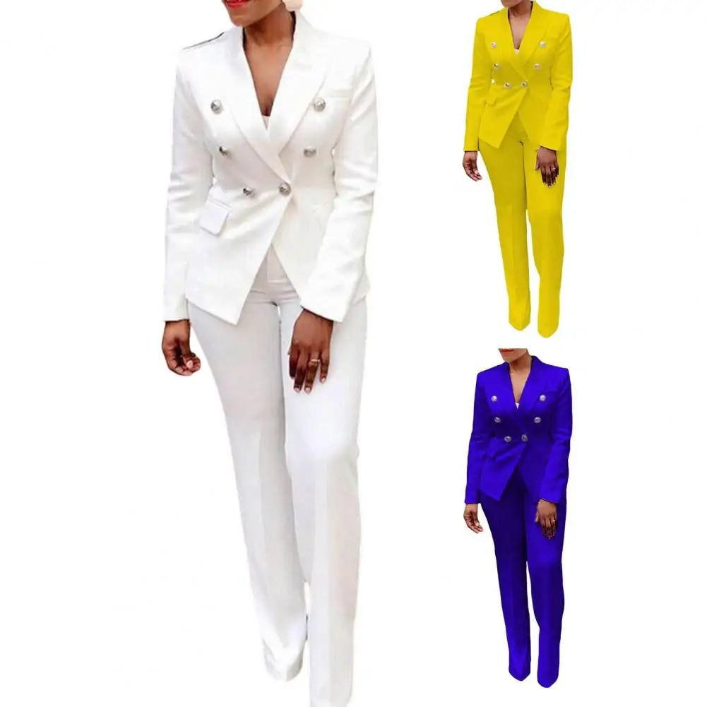 Women Blazer Suits Two 2 Pcs Sale Casual Slim Button Blazer Coats& Button Fitness Slim Full Blazer Pant Sets