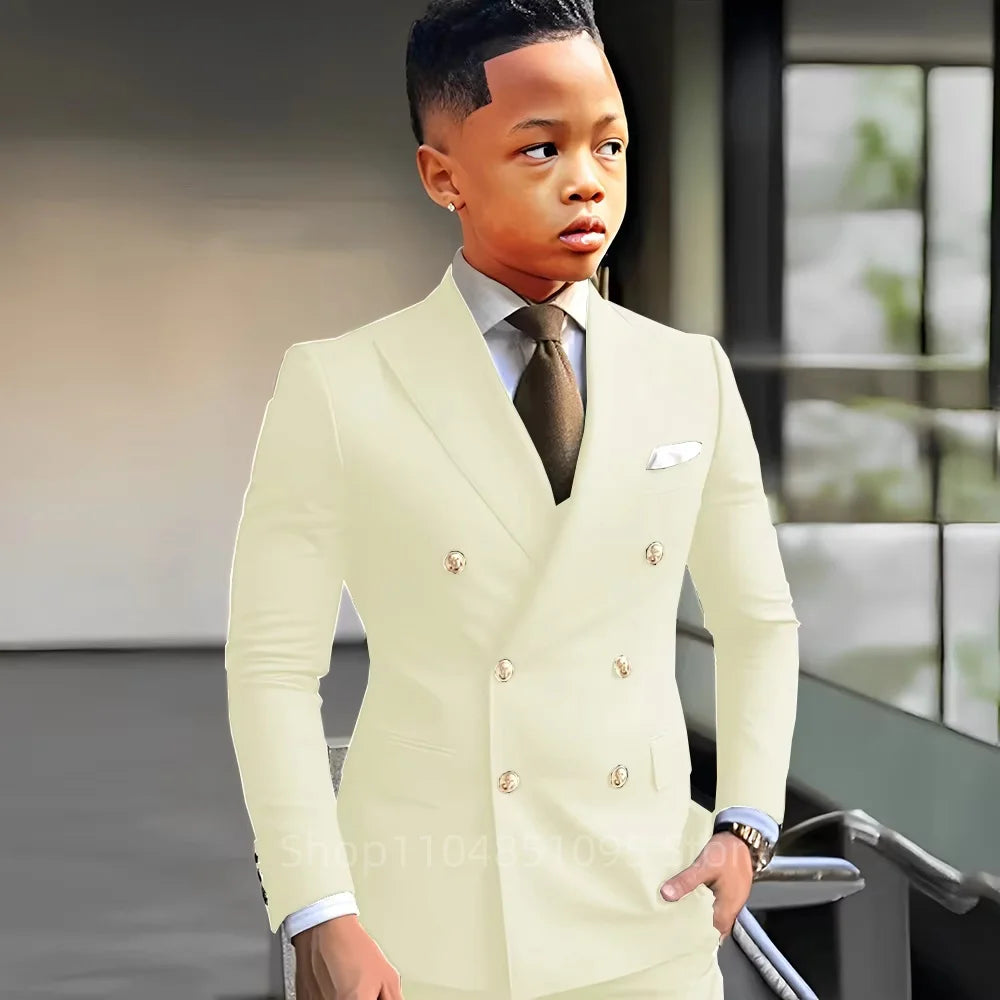 Elegant Boys Suits Double Breasted Blazer Suit Peak Lapel Jacket Pants Wedding Party Formal Occasion Kid's Suits 2 Piece Set