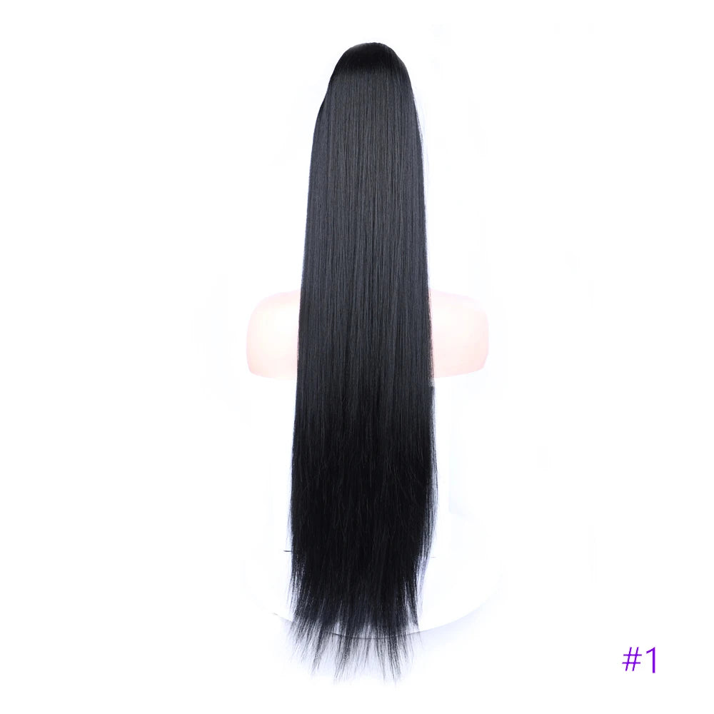 30 Inch Long Bone Straight Ponytails Futura Synthetic Drawstring Ponytails Clip-in Hair Extensions Straight Ponytails for Women