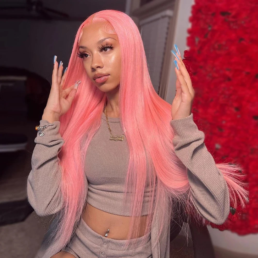 Bone Straight 13x6 HD Light Pink Lace Front Wigs Human Hair For Women Brazilian 613 Color 13x4 Lace Frontal Wig Pre Plucked 200%