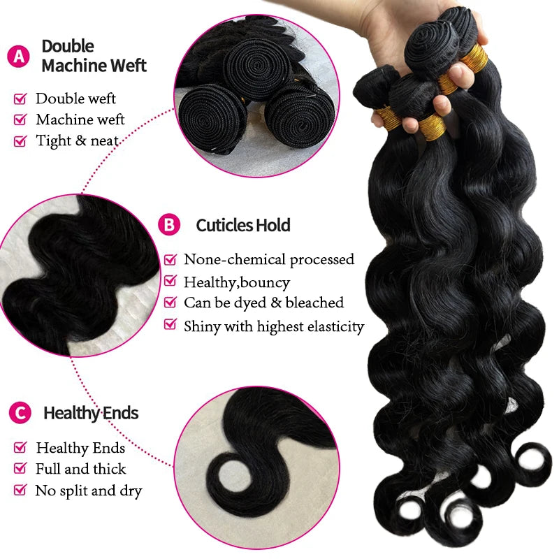 Body Wave Natural Color Human Hair Bundles Brazilian Hair Weavings Human Hair Bundles 1/3/4 Pieces For Women 22 24 26 inch